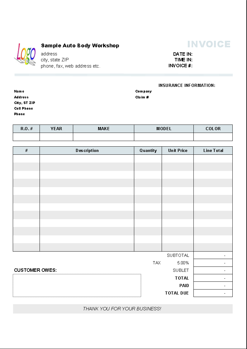 Automotive Invoice Template – Colona.rsd7 With Maintenance Invoice Template Free
