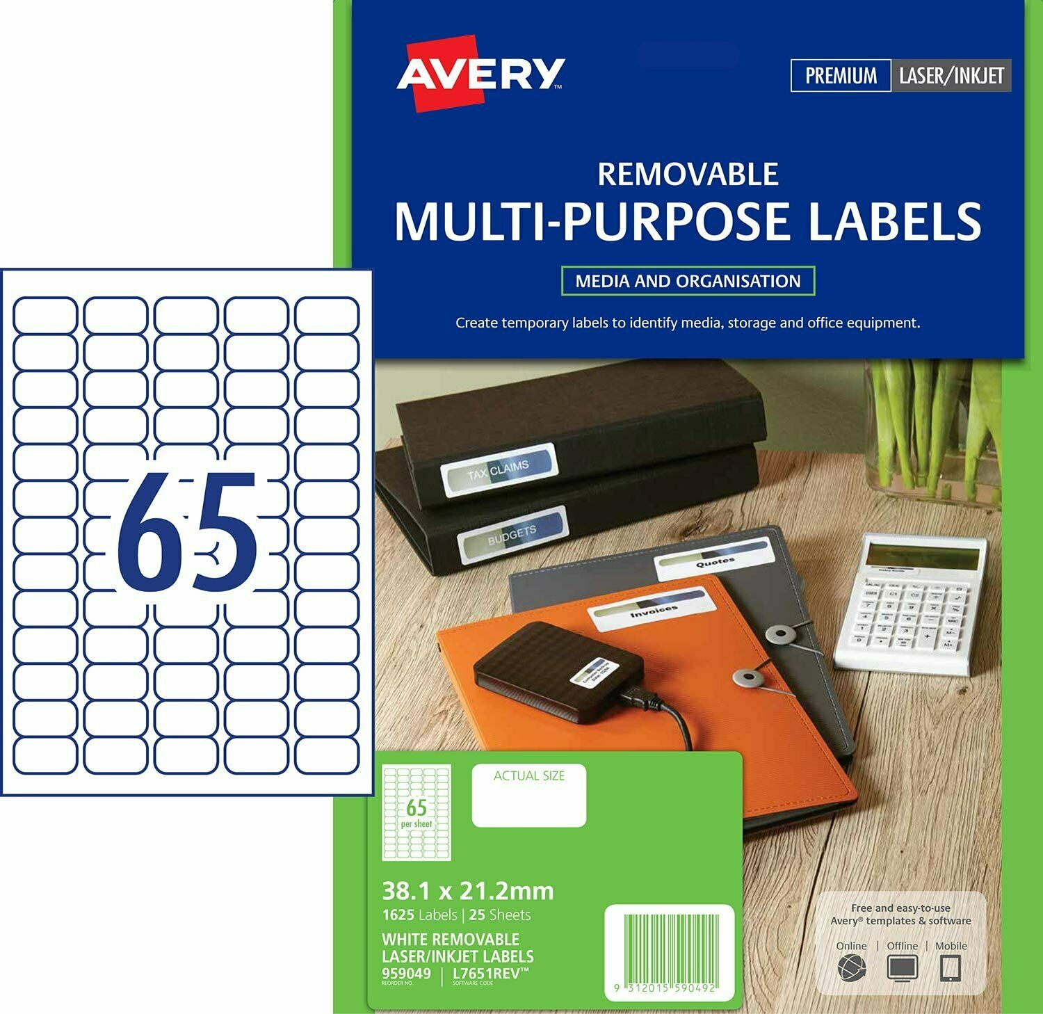 Avery 959049 L7651Rev Laser Labels Removable 65 Per Sheet For Label Template 65 Per Sheet