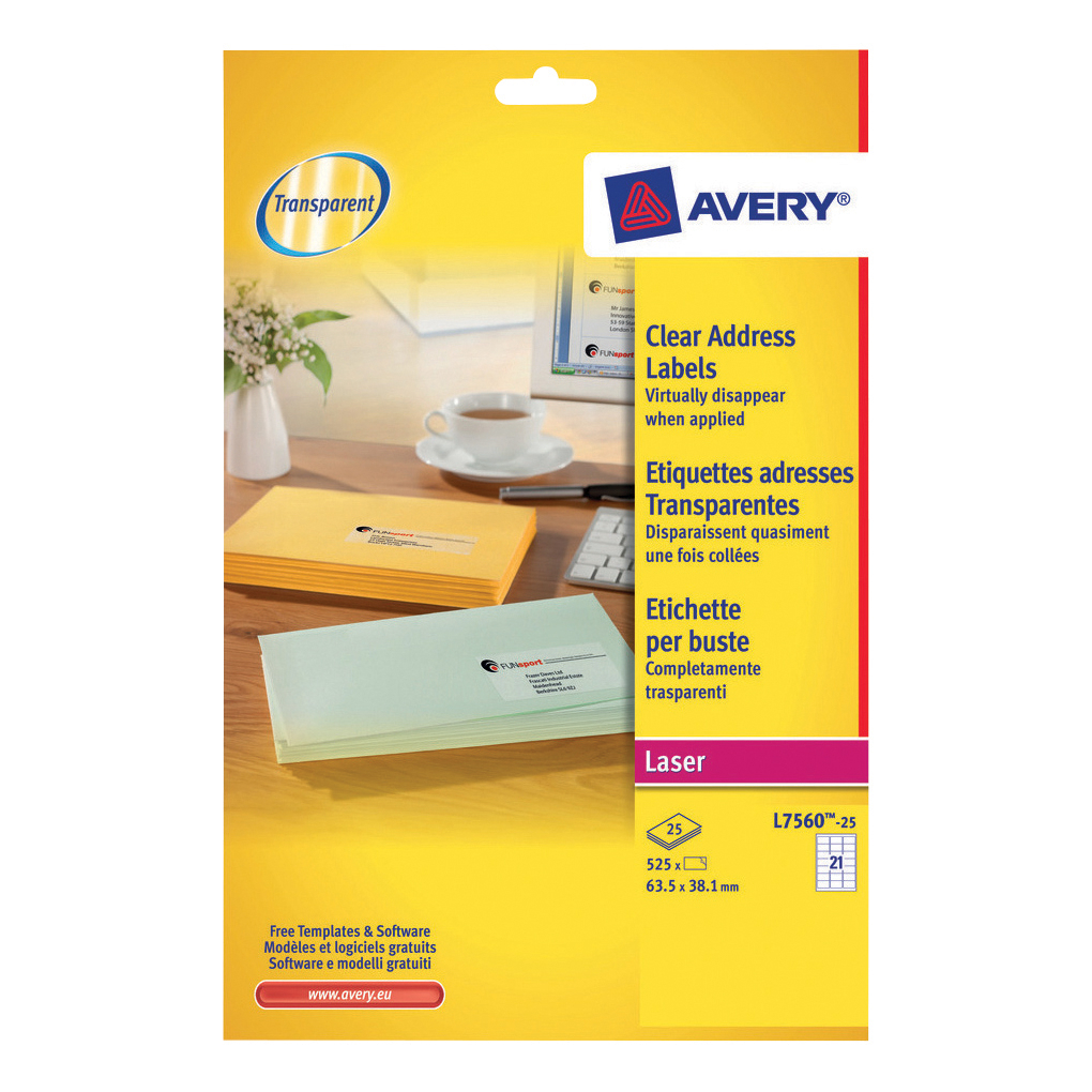 Avery Addressing Labels Laser 21 Per Sheet 63.5X38.1Mm Clear In Label Printing Template 21 Per Sheet