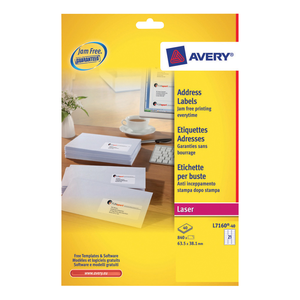 Avery Addressing Labels Laser Jam Free 21 Per Sheet 63.5X38 With Regard To L7160 Label Template
