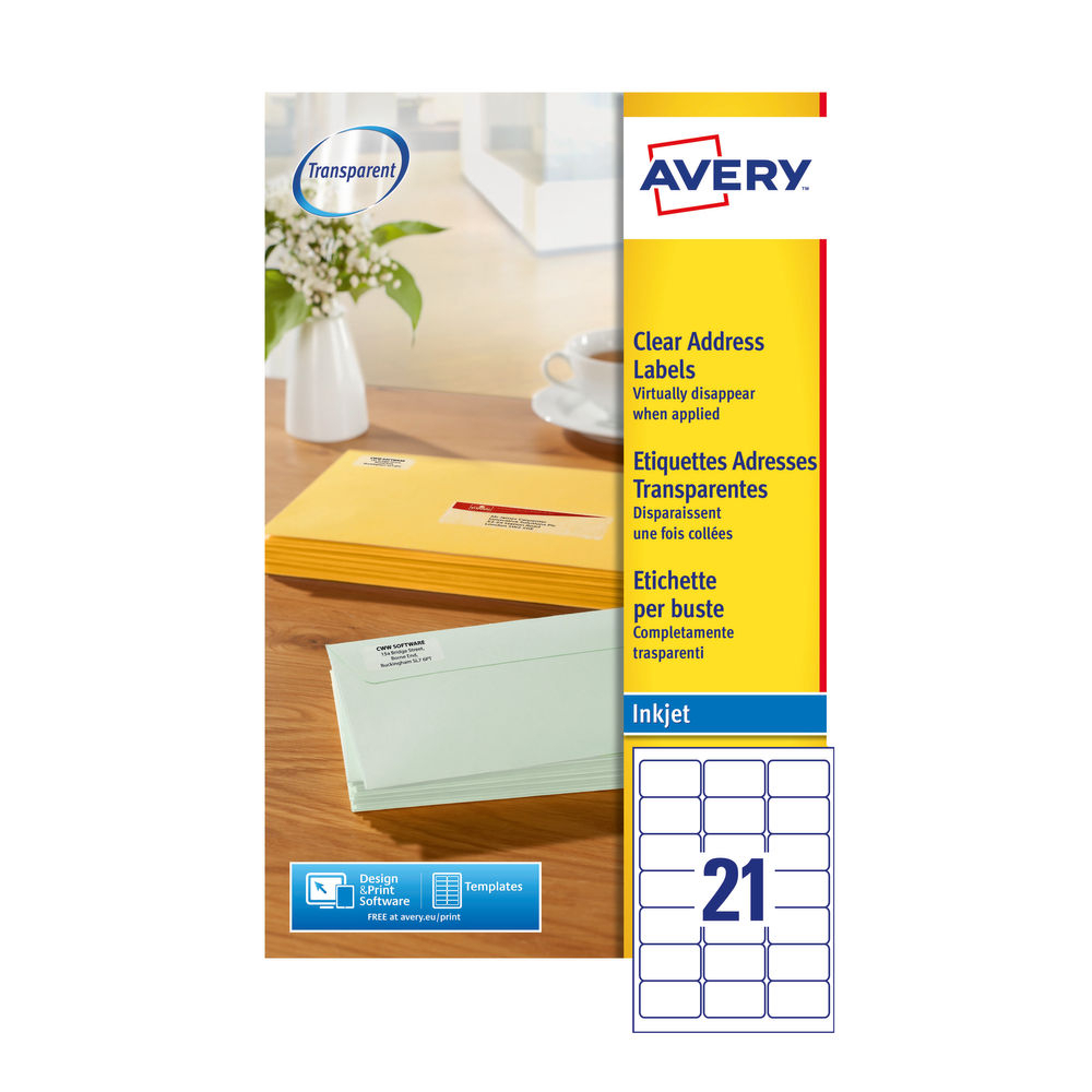 Avery Inkjet Labels 63.5X38.1Mm 21 Per Sheet Clear (525 Pack With Regard To Label Printing Template 21 Per Sheet