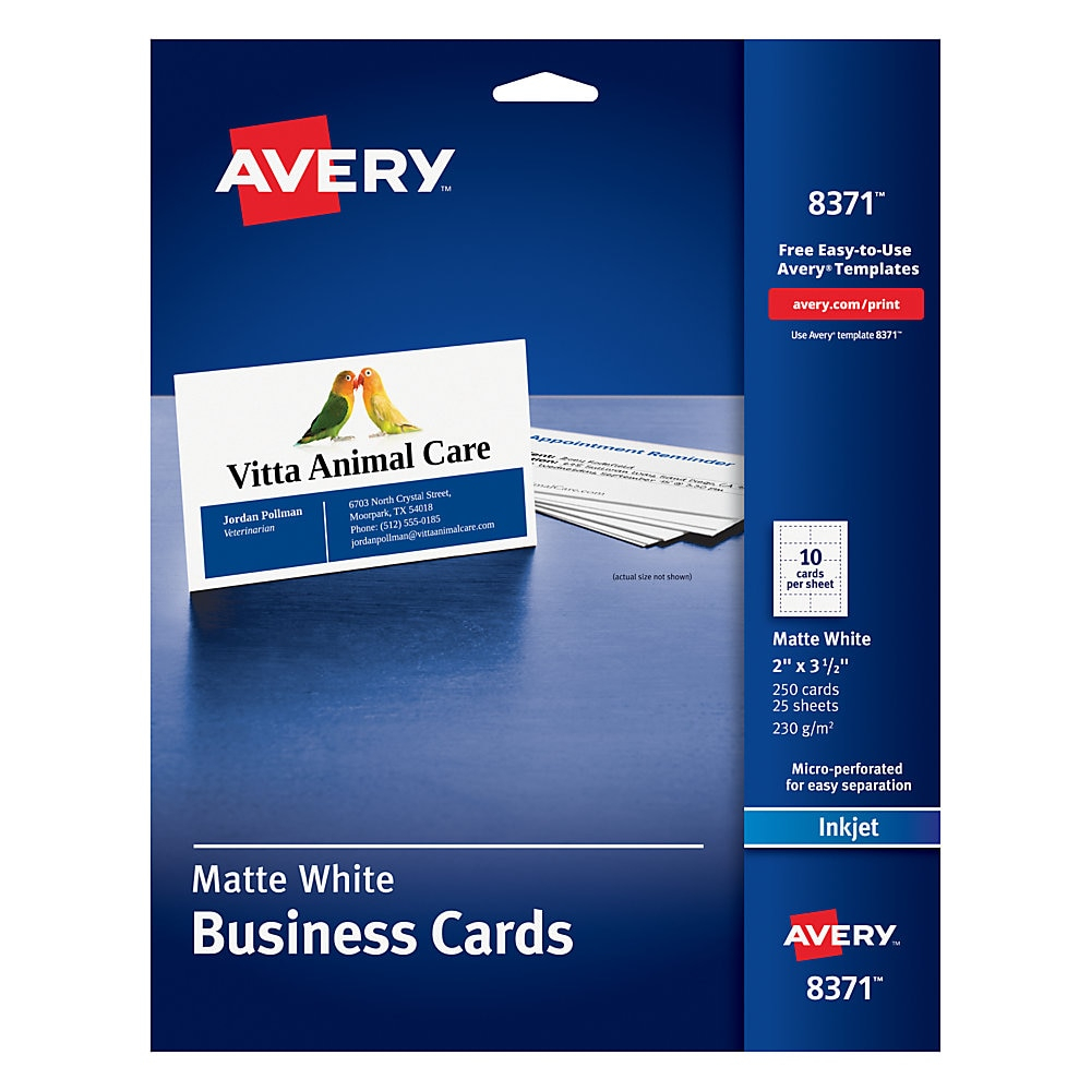Avery® Inkjet Microperforated Business Cards, 2" X 3 1/2", Matte White,  Pack Of 250 With Office Depot Business Card Template