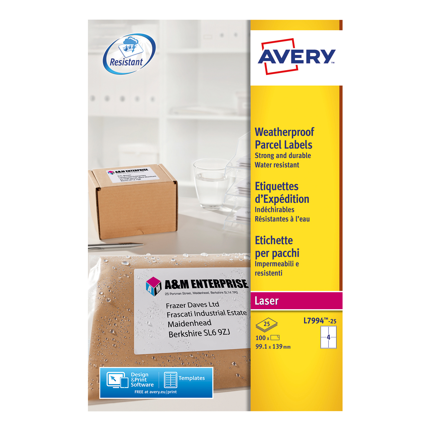 Avery Parcel Labels Laser 4 Per Sheet Weatherproof 99.1 For Label Template 4 Per Page