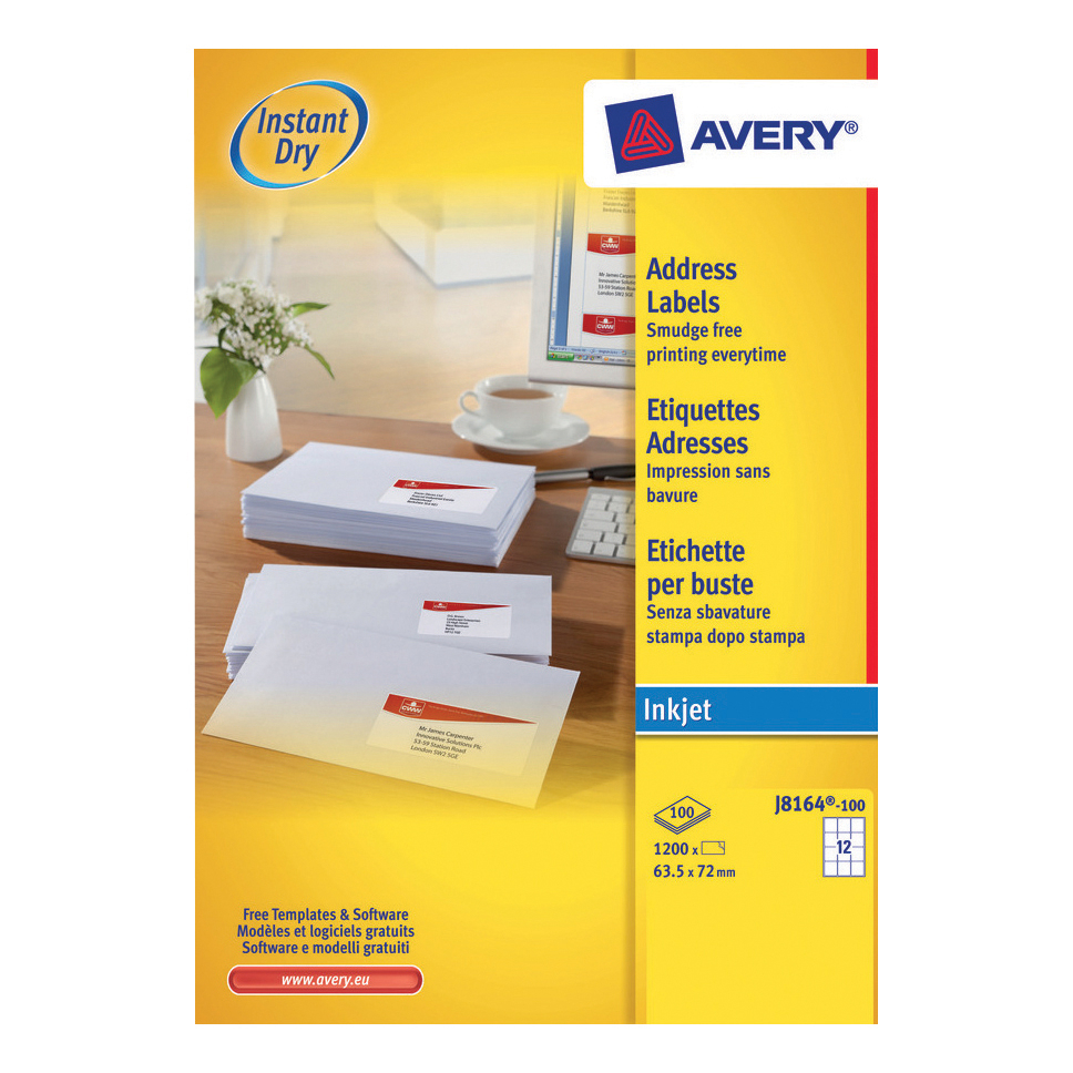 Avery Quick Dry Addressing Labels Inkjet 12 Per Sheet 63.5 In Label Template 12 Per Sheet