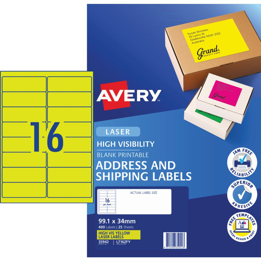 Avery Signalling Labels Fluoro Yellow 25 Sheets 16 Per Page Within Label Template 16 Per Page