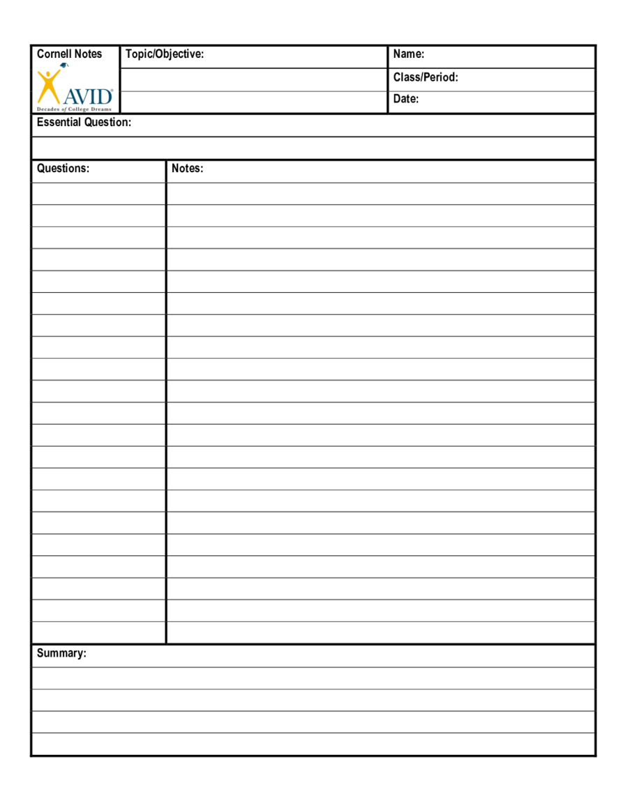 Avid Cornell Notes – Colona.rsd7 With Note Taking Template Pdf