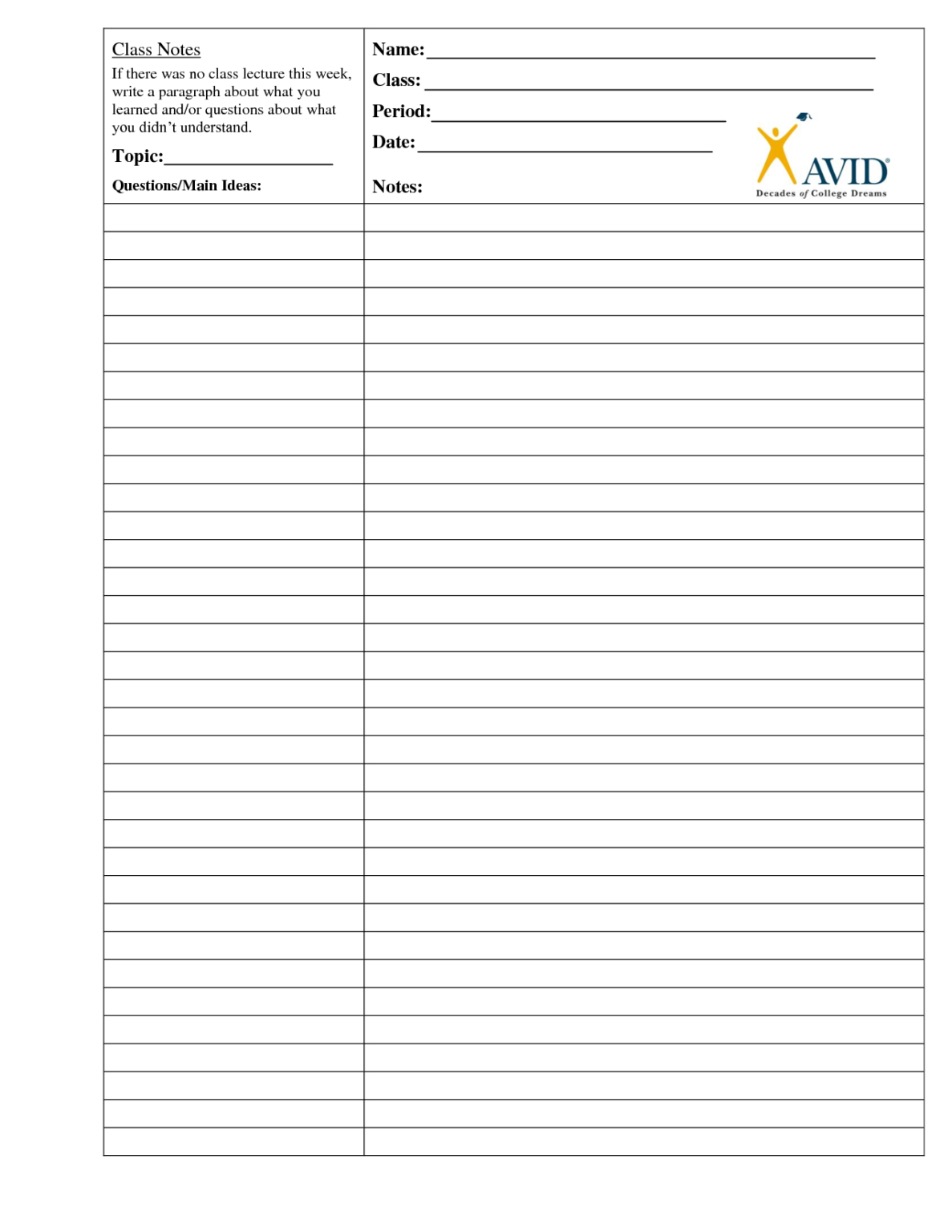 Avid Cornell Notes Template Word Hozzt Within Note Taking Template