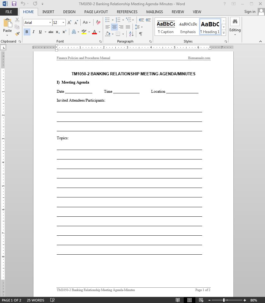 Banking Relationship Meeting Minutes Template | Tm1050 2 For Meeting Minutes Template Microsoft Word