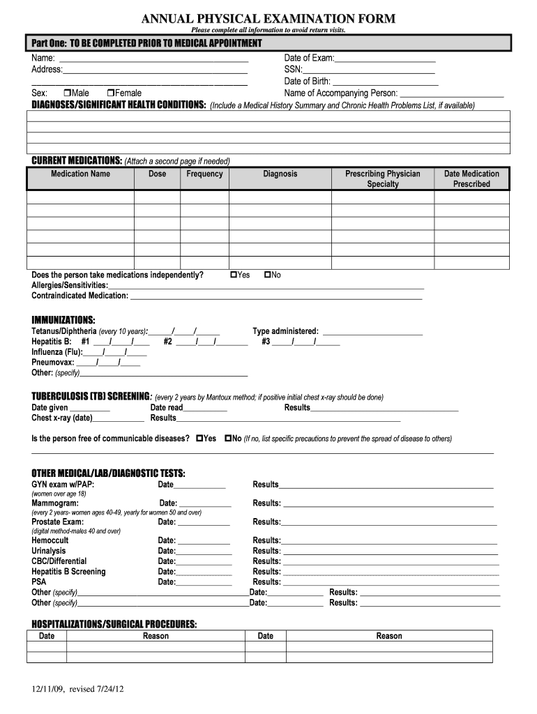 Basic Physical Exam Form Pdf – Fill Online, Printable Within History And Physical Template Word