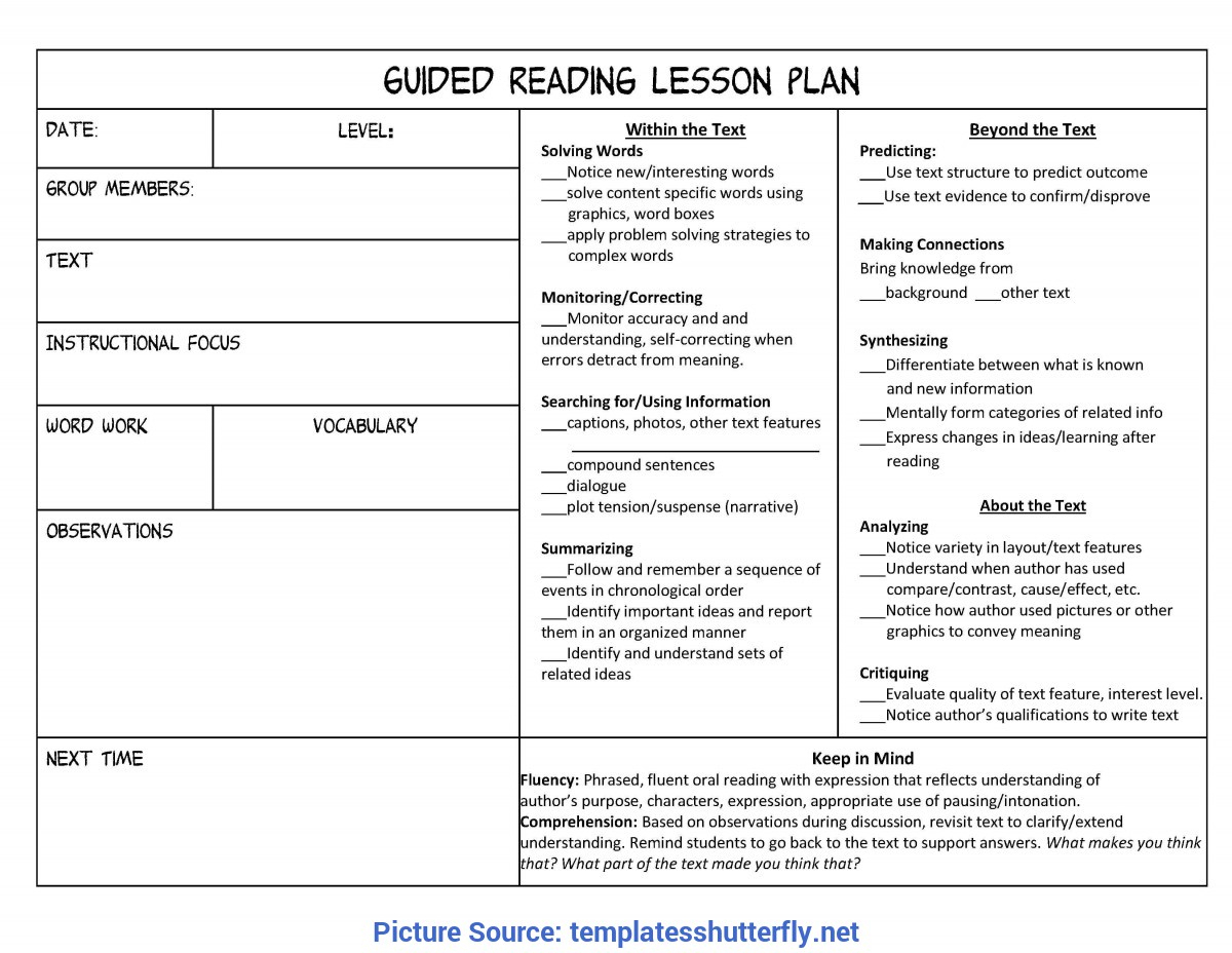 Best Fountas And Pinnell Guided Reading Lesson Plan Guided With Guided Reading Lesson Plan Template Fountas And Pinnell