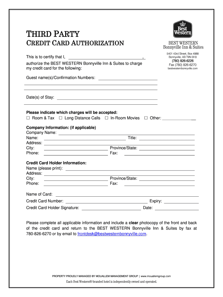 Best Western Credit Card Authorization Form – Fill Online Within Hotel Credit Card Authorization Form Template