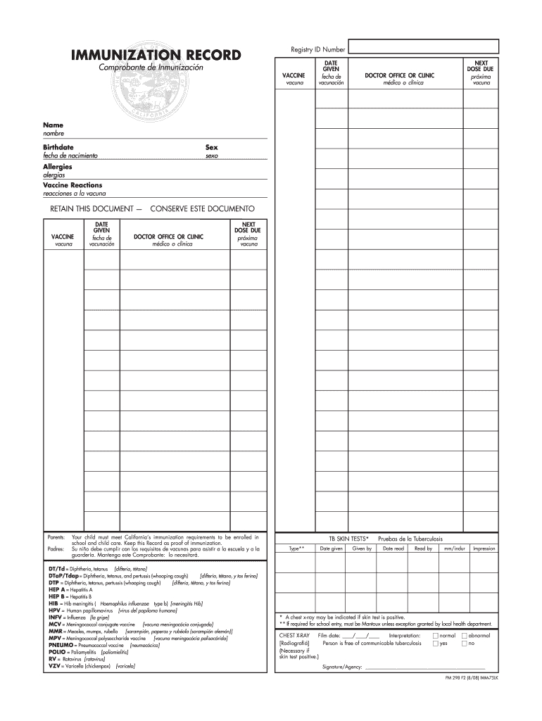 Blank Ca Immunization Record - Fill Online, Printable Within Immunization Record Template