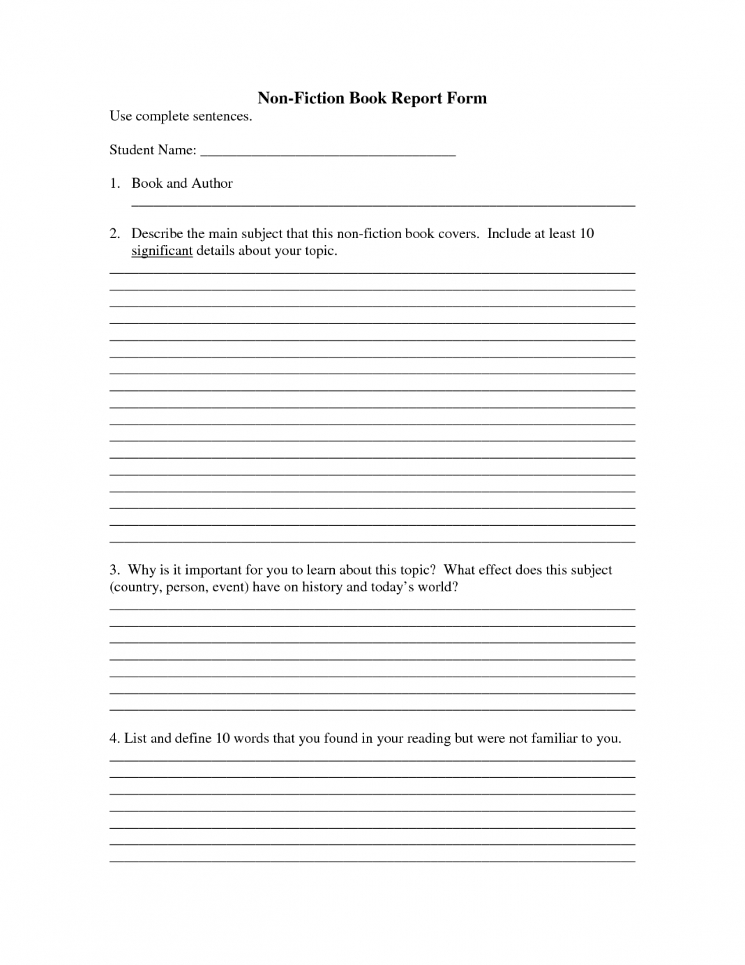 Book Report Template 2Nd Grade Df Free Examples Pdf Example Intended For Nonfiction Book Report Template