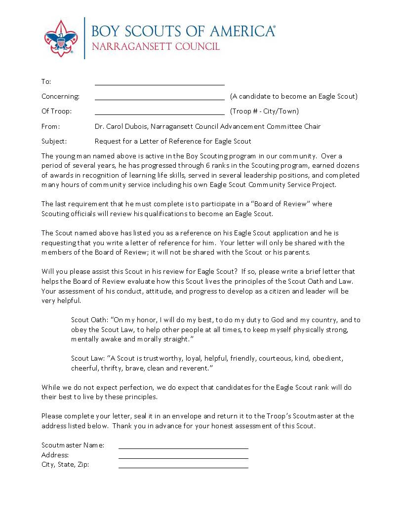 Bsa Letter Of Recommendation Form – Colona.rsd7 With Regard To Letter Of Recommendation For Eagle Scout Template