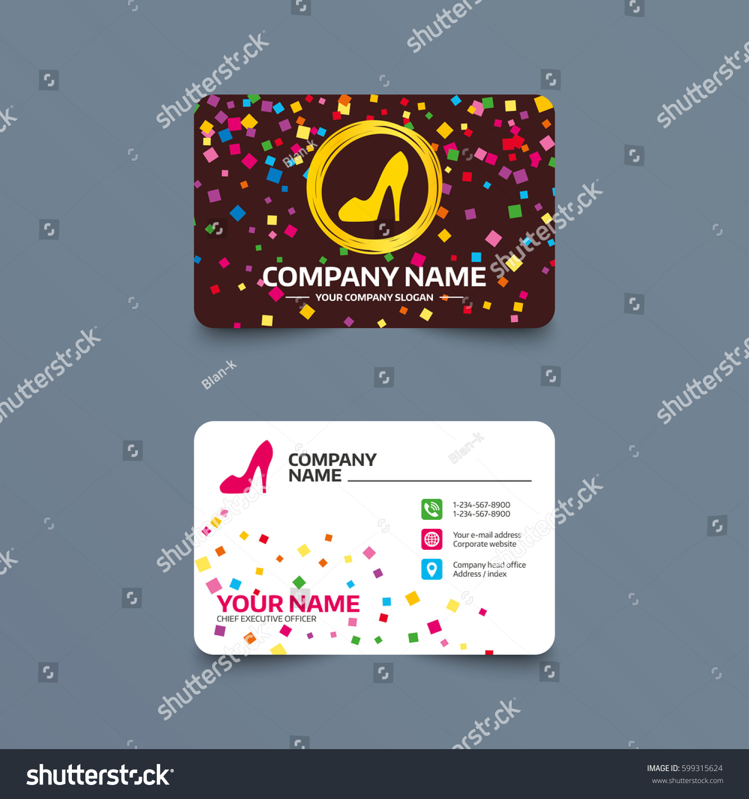 Business Card Template Confetti Pieces Women Stock Vector Intended For High Heel Template For Cards