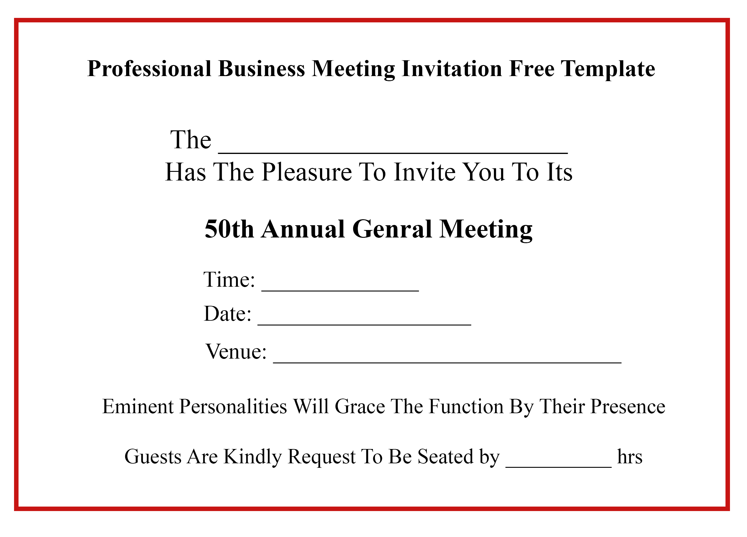 Business Meeting Invitation 2 | Printable Template Calendar Throughout Meeting Invite Template