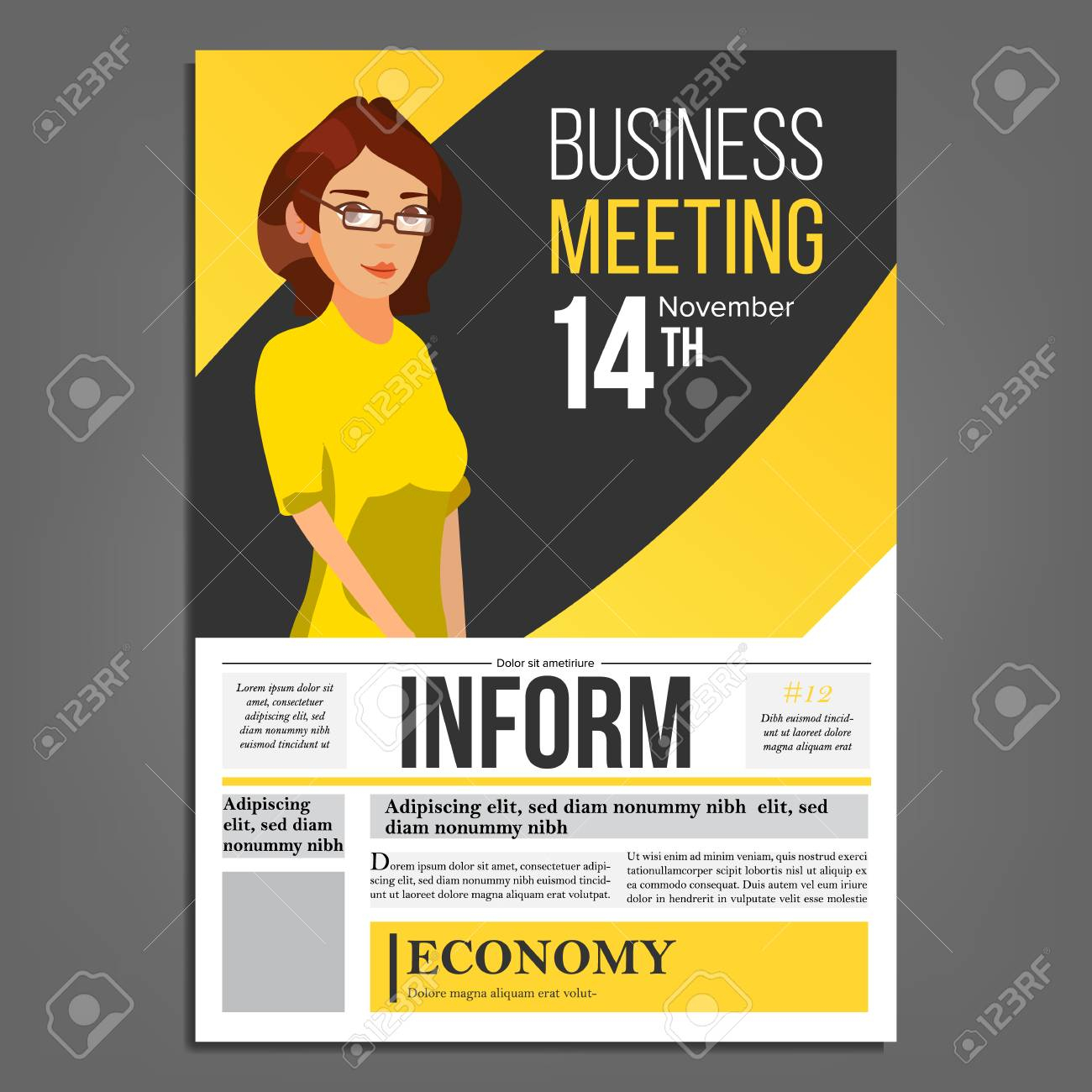 Business Meeting Poster Vector. Business Woman. Layout. Presentation.. Pertaining To Meeting Flyer Template