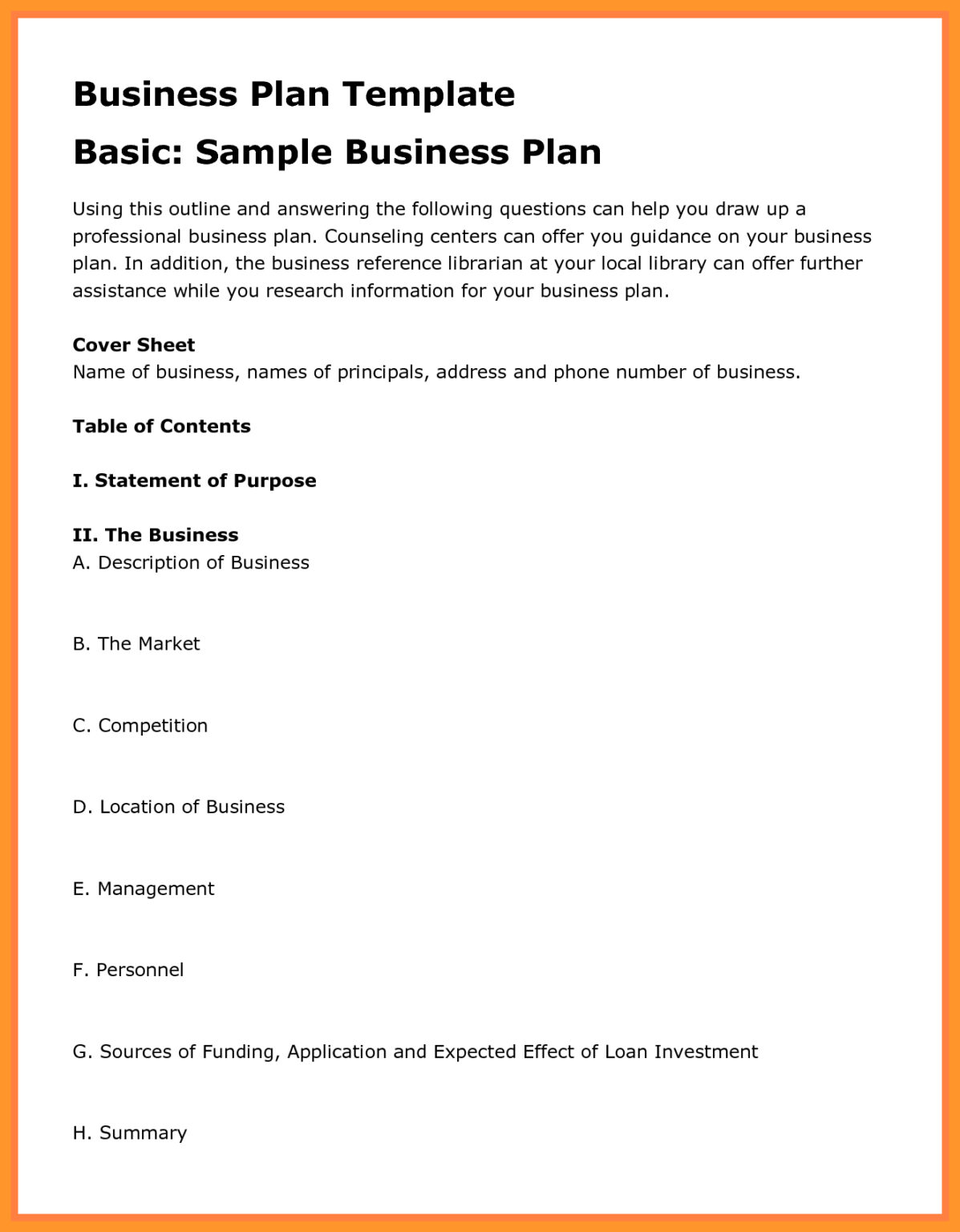 government business plan format