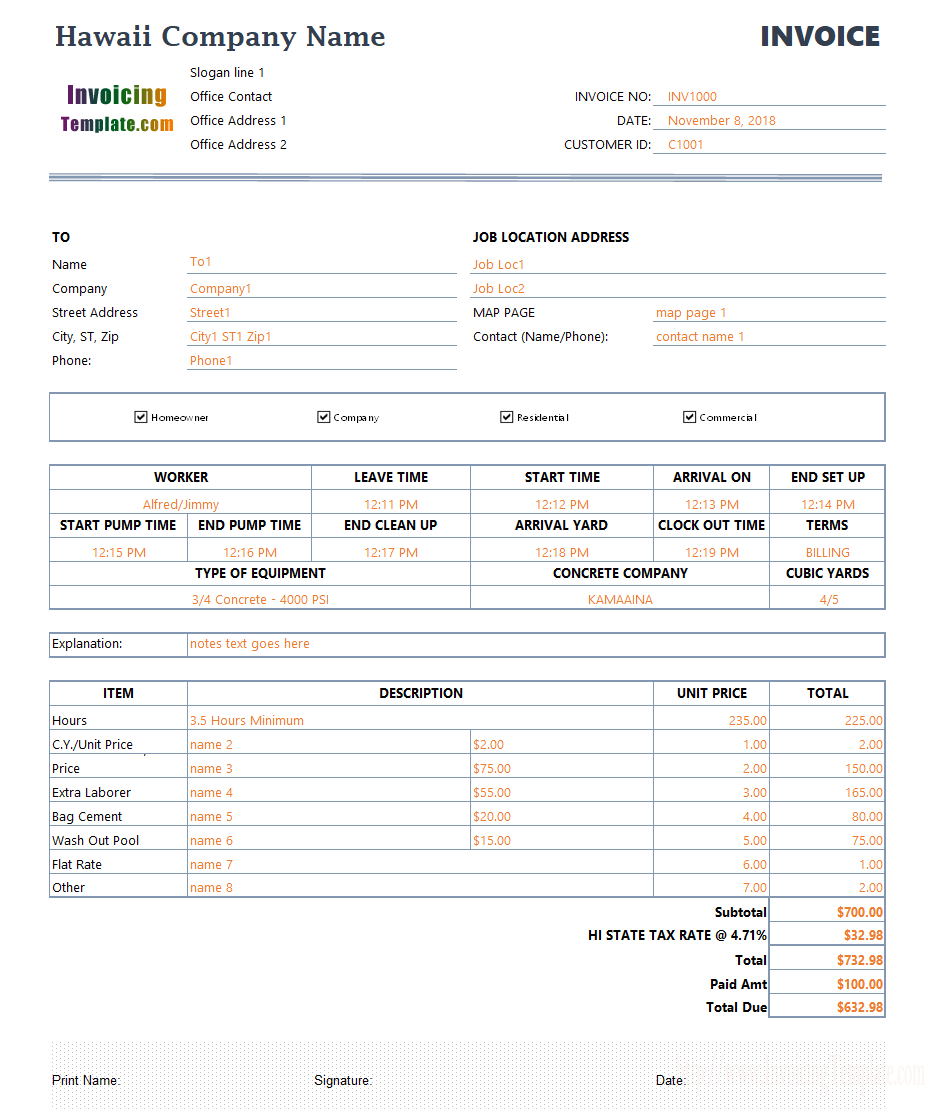Caregiver Billing Form For Home Health Care Invoice Template
