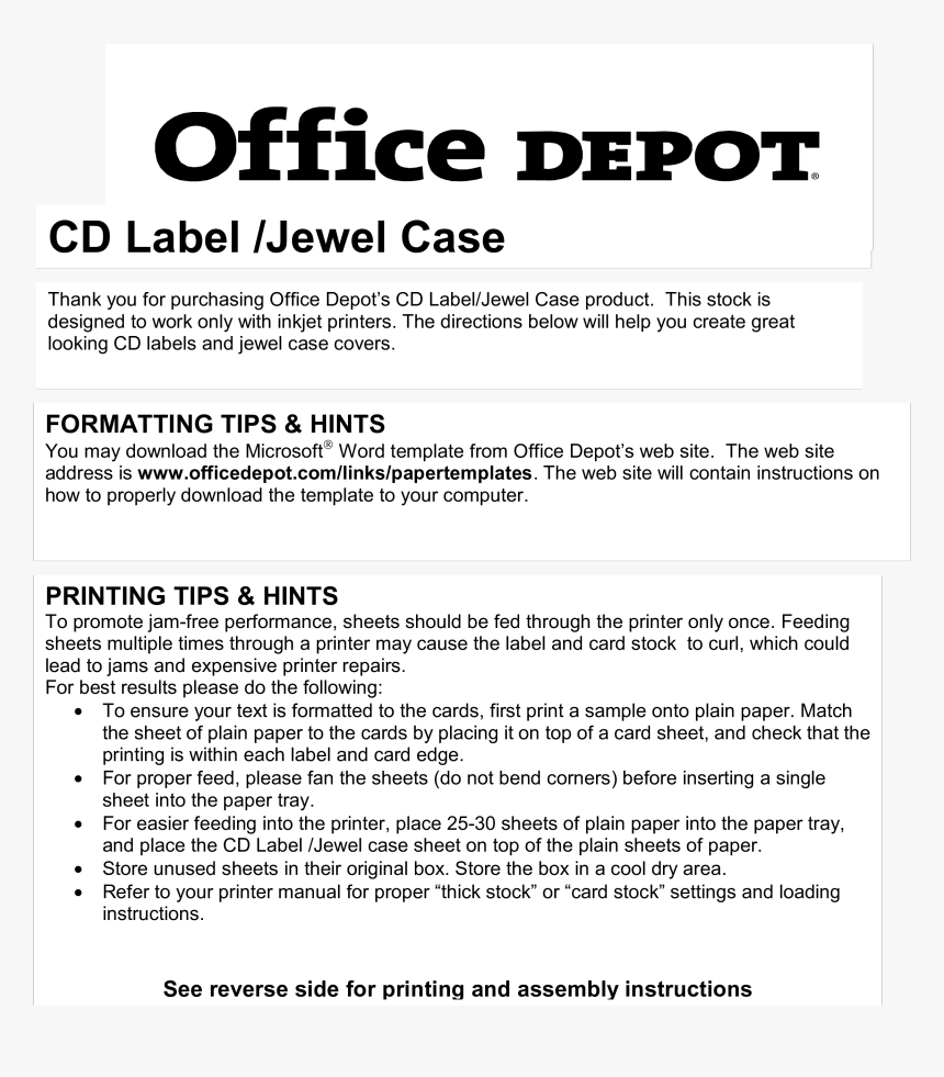 Cd Case Template Main Image – Office Depot, Hd Png Download For Office Depot Labels Template