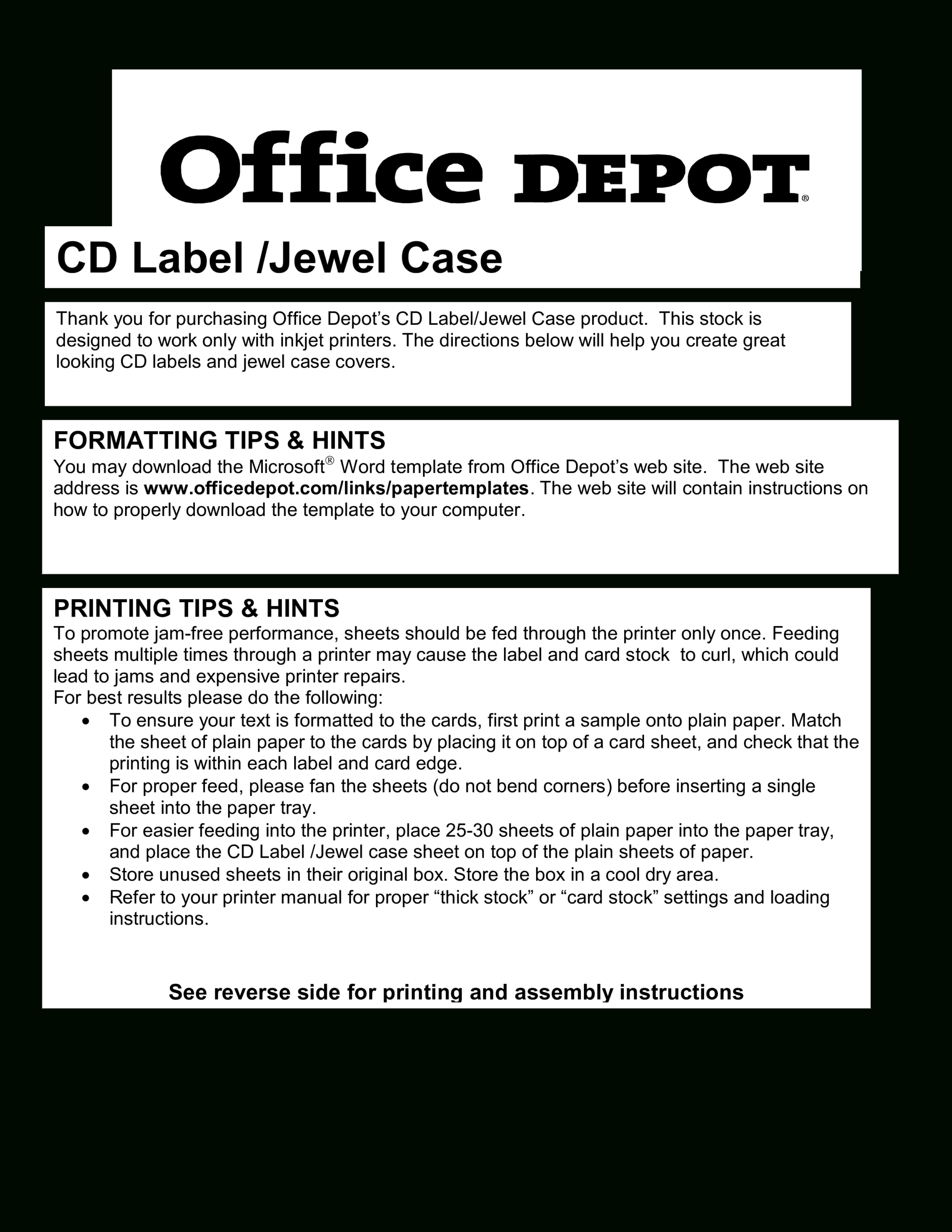 Cd Case Template | Templates At Allbusinesstemplates Pertaining To Office Depot Label Templates