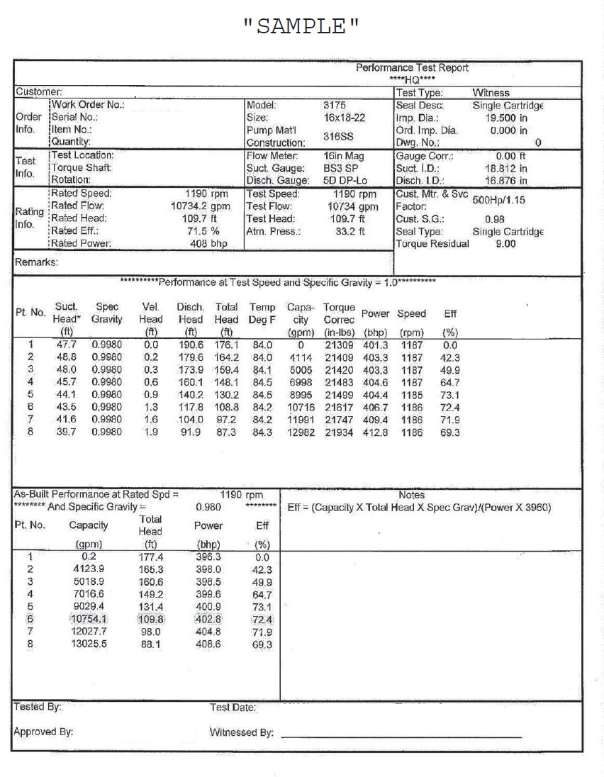Centrifugal Pump Performance Test Procedure – Mechanical With Hydrostatic Pressure Test Report Template