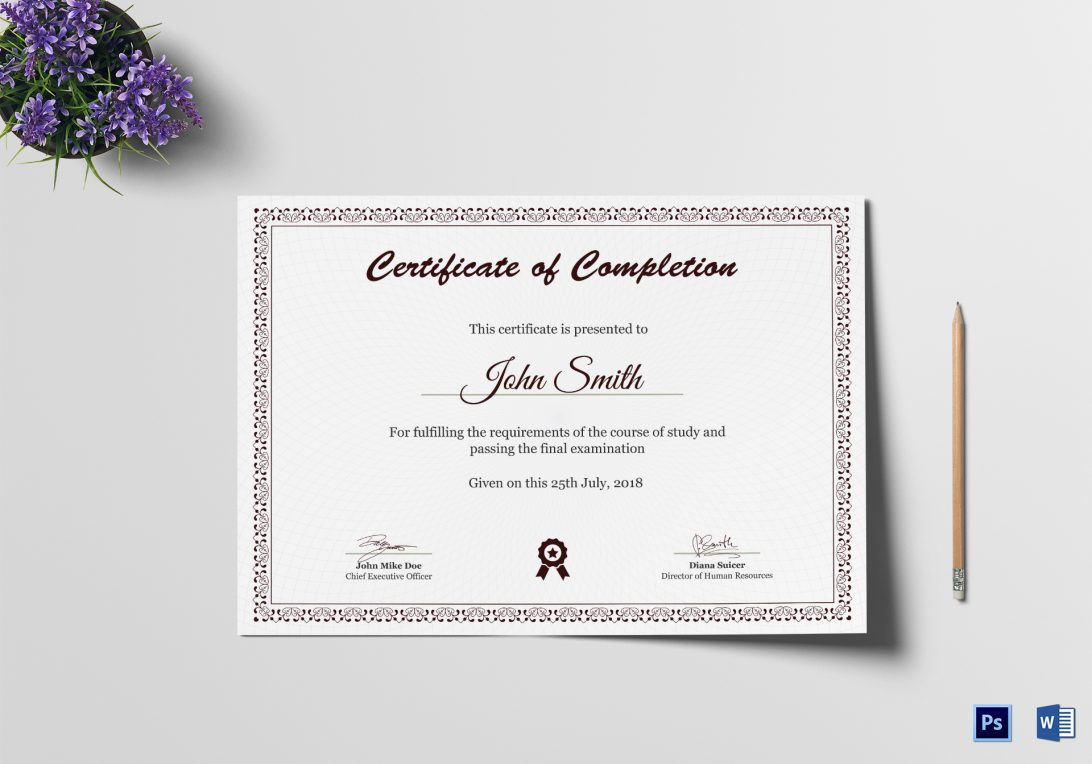 Certificate Of Completion Template Word Portrait Training Throughout Graduation Certificate Template Word