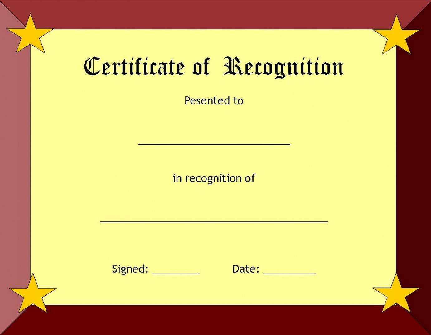 Certificate Of Recognition Template – Certificate Templates Regarding In Appreciation Certificate Templates