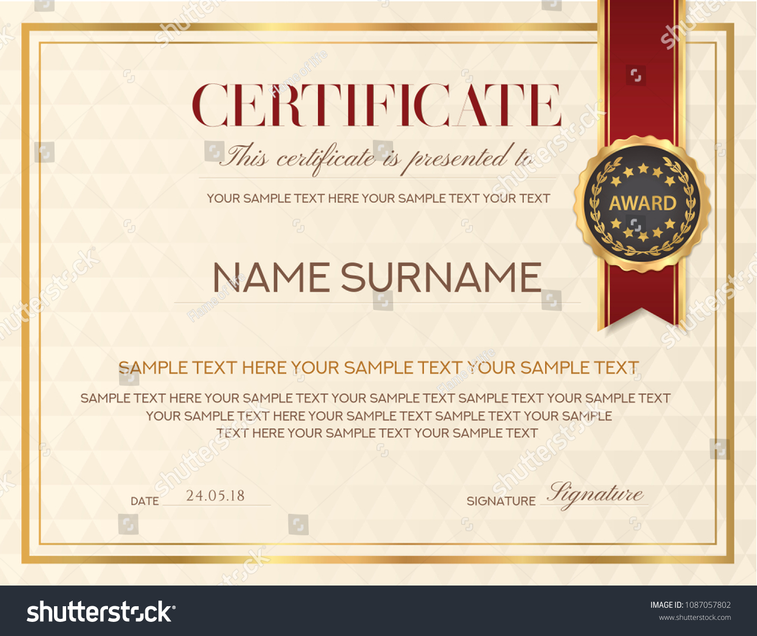 Certificate Template Diploma Design Emblem Red Stock Vector With Regard To Life Saving Award Certificate Template