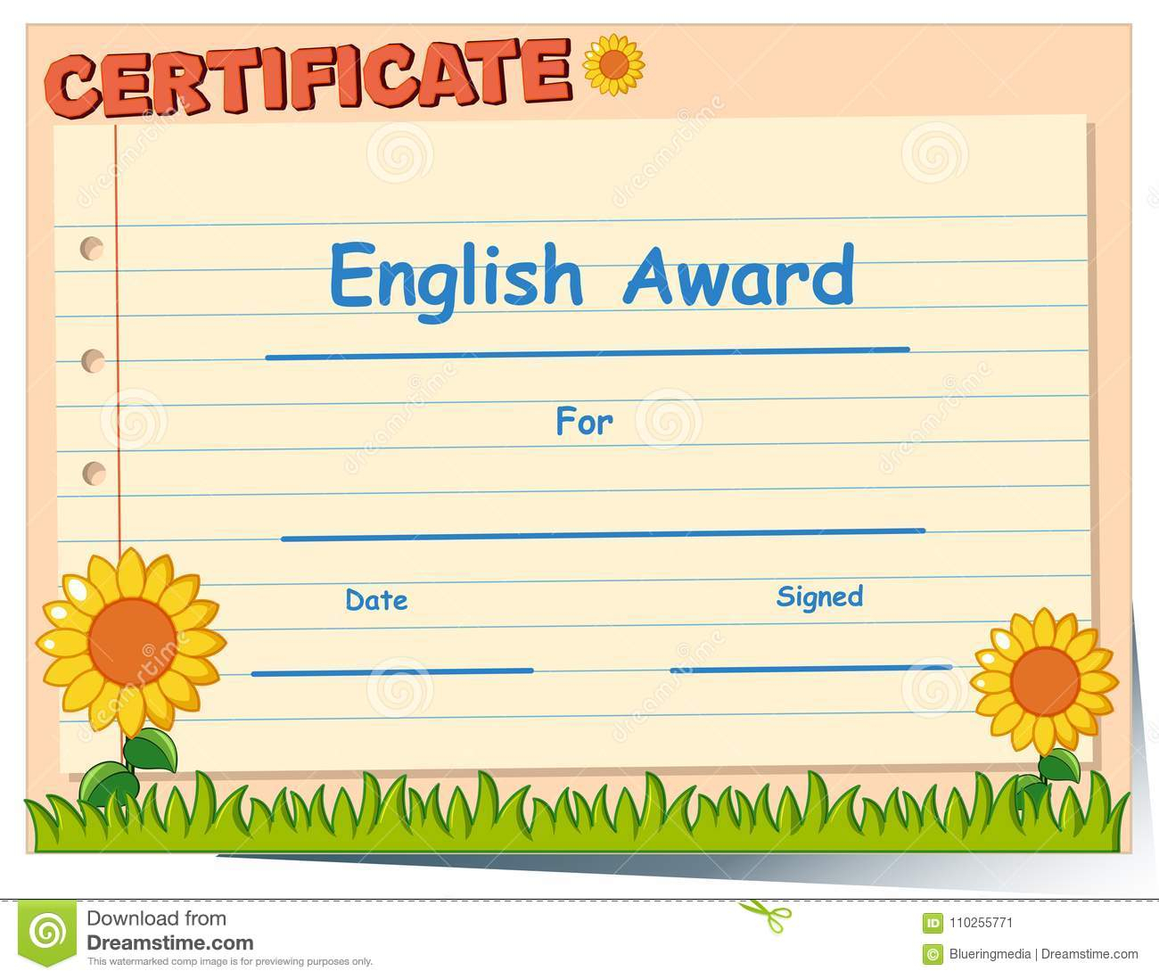 Certificate Template For English Award Stock Vector For Math Certificate Template