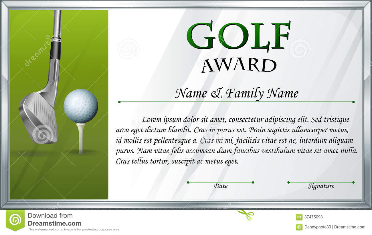 Certificate Template For Golf Award Stock Vector Inside Golf Certificate Template Free