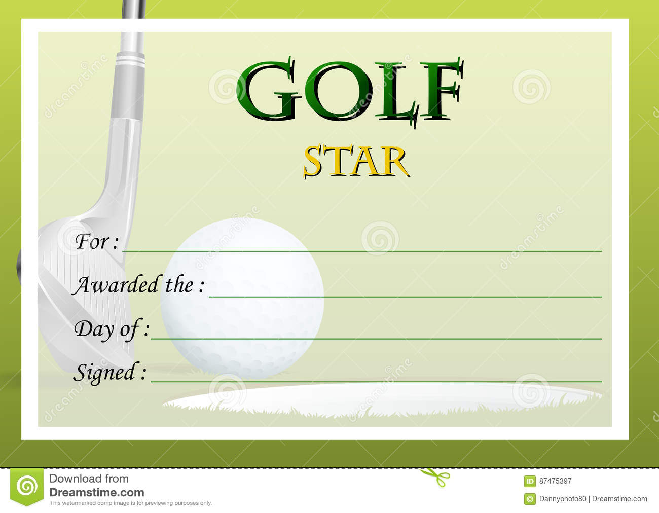 Certificate Template For Golf Star Stock Vector Intended For Golf Certificate Template Free