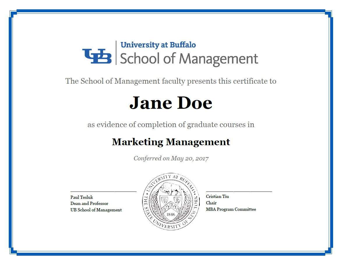 Certificates – School Of Management – University At Buffalo With Masters Degree Certificate Template
