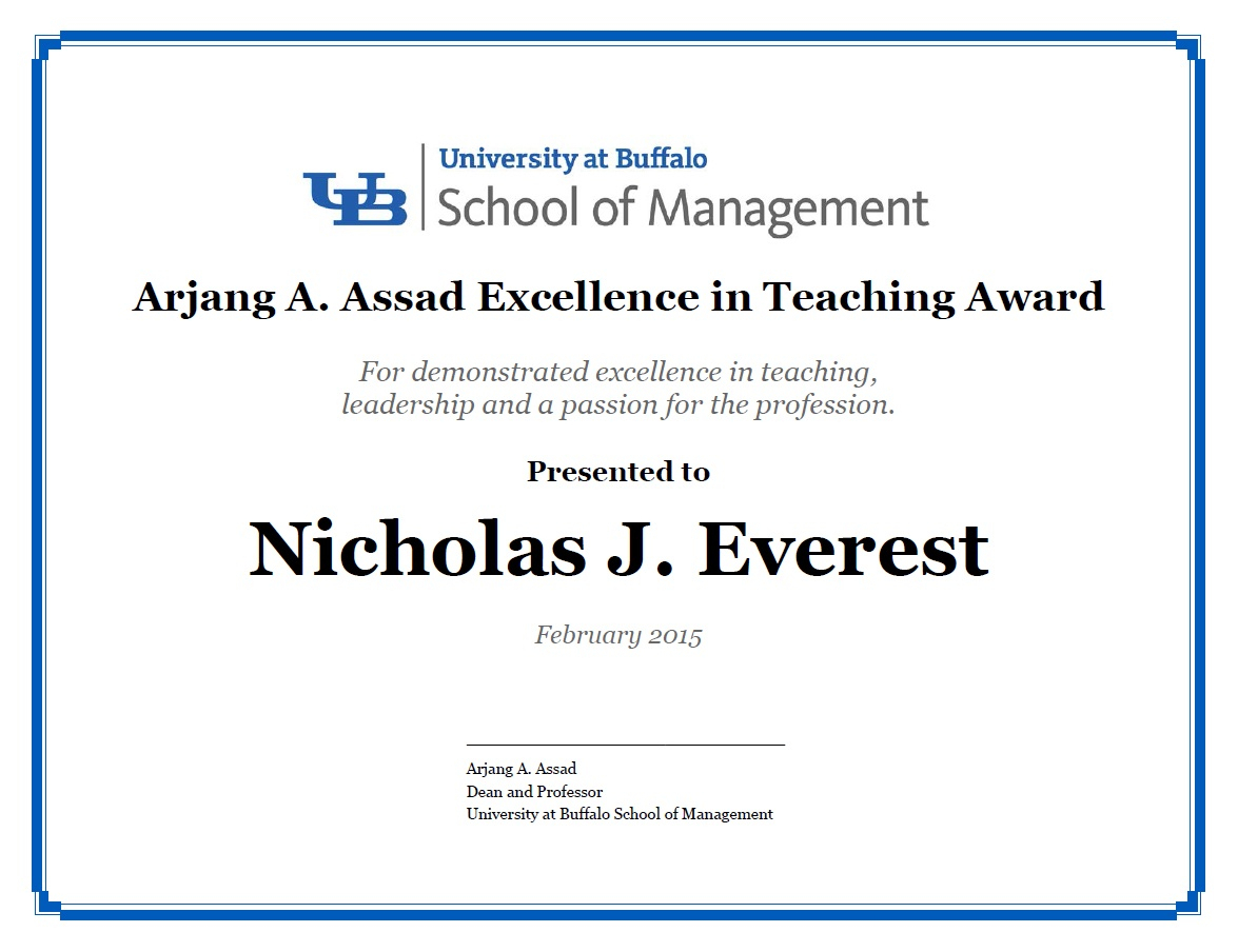 Certificates – School Of Management – University At Buffalo With Regard To Leadership Award Certificate Template