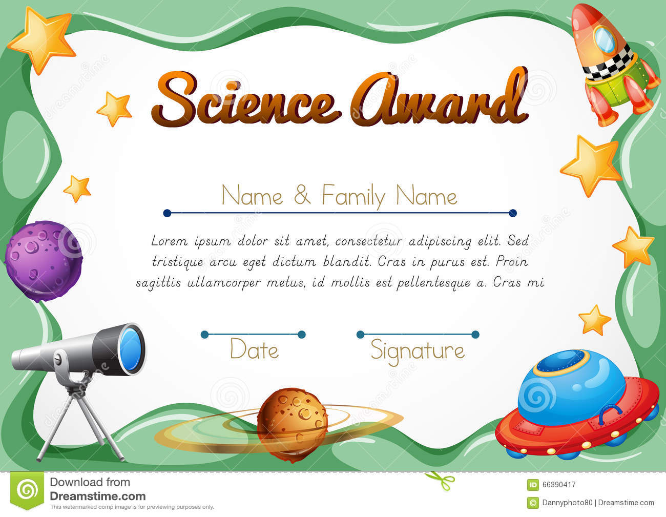 Certification Template For Science Award Stock Vector Inside Gymnastics Certificate Template