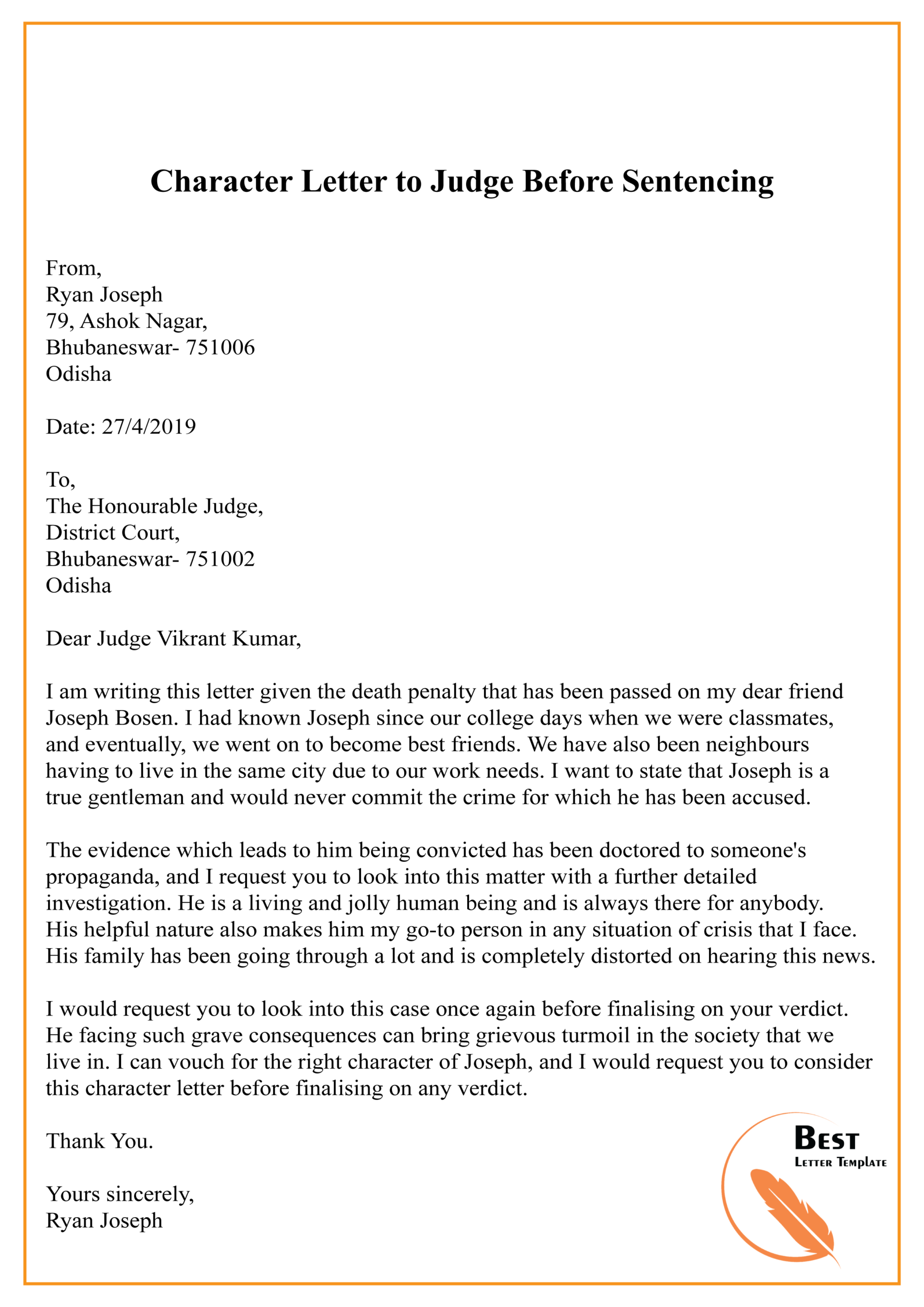 Character Letter To Judge Before Sentencing 01 | Best Letter Intended For How To Write A Letter To A Judge Template