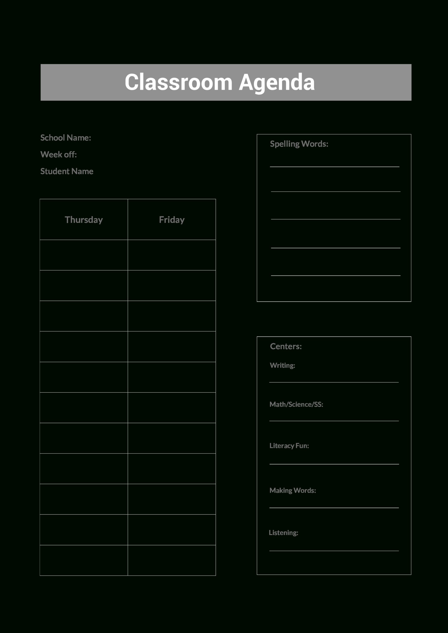 Class Room Agenda | Templates At Allbusinesstemplates For Making Words Template