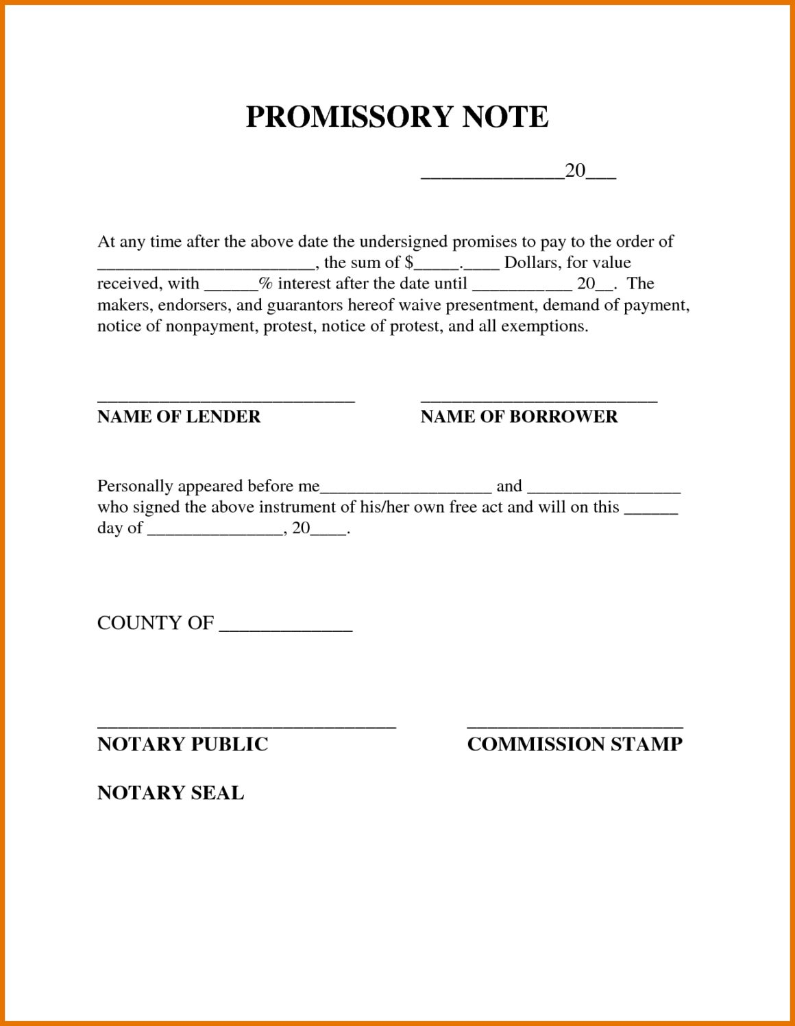 Clever Promissory Note Template From Borrower To Lender With Loan Promissory Note Template
