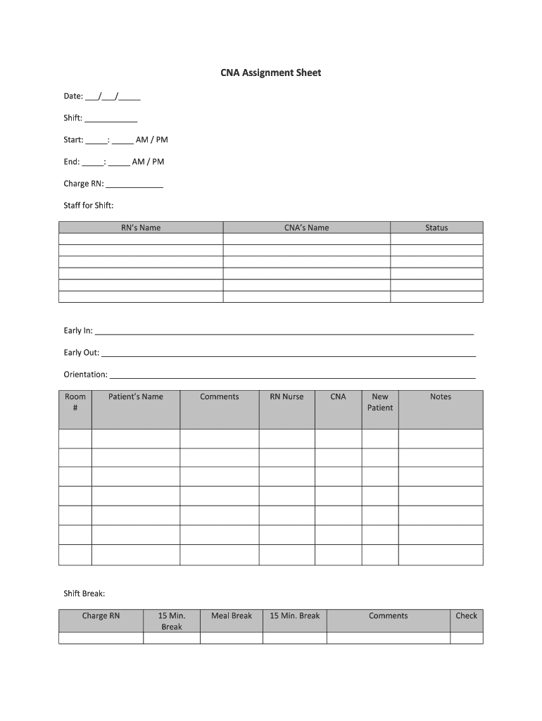 Cna Assignment Sheet – Fill Online, Printable, Fillable With Regard To Nursing Assistant Report Sheet Templates