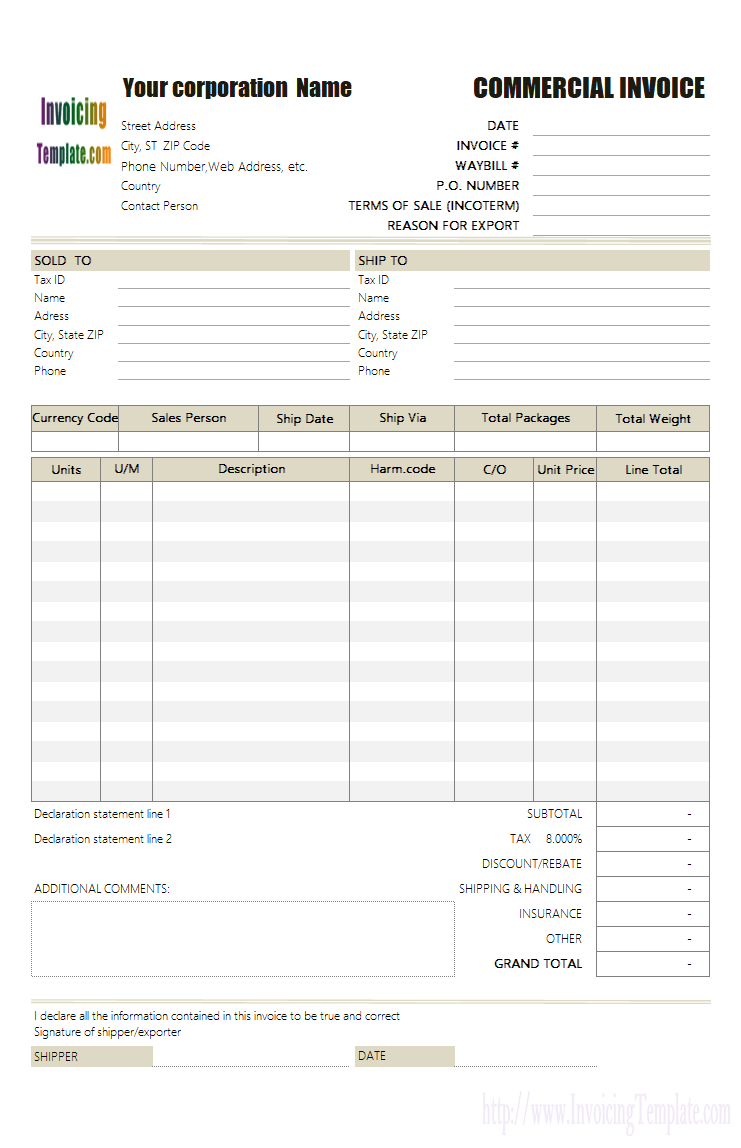 Commercial Invoice Templates – 20 Results Found Pertaining To Invoice Template Xls Free Download