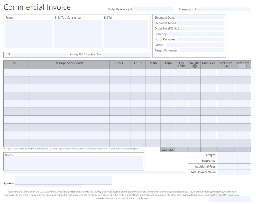 Commercial Invoicing For International Shipping - Within International Shipping Invoice Template