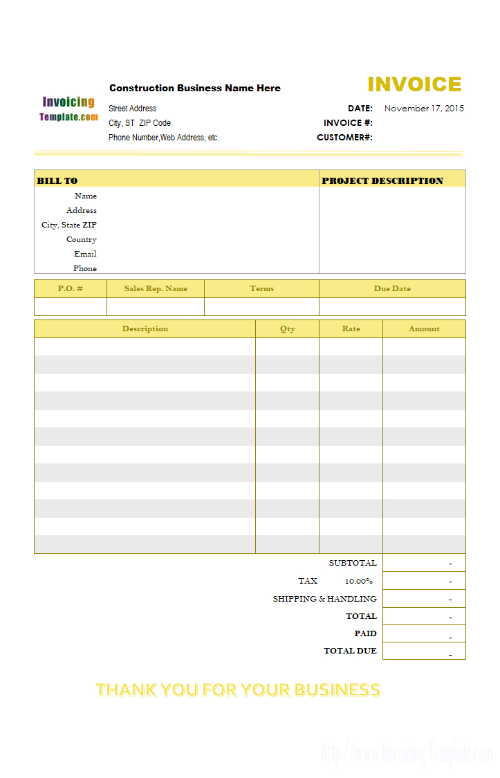 Construction Invoice Template Pertaining To Invoice Template For Builders