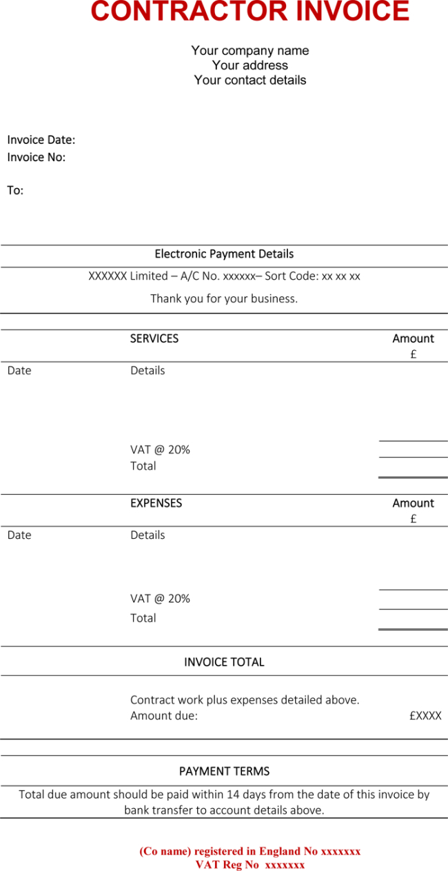 Contractor Invoice Template – 6 Printable Contractor Invoices In General Contractor Invoice Template