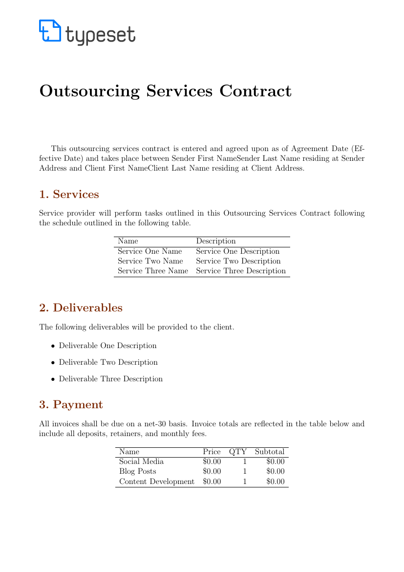 Contracts – Outsourcing Services Contract Template Template For Master Services Agreement Template