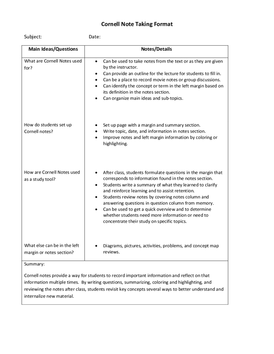 Cornell Notes Format – Edit, Fill, Sign Online | Handypdf In Lecture Notes Template Word