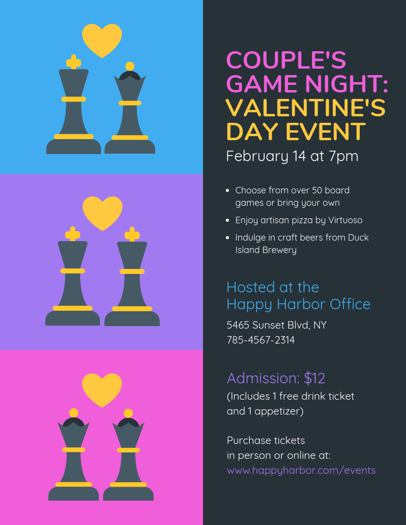 Couple's Game Night Valentine's Day Event Flyer Template With Game Night Flyer Template