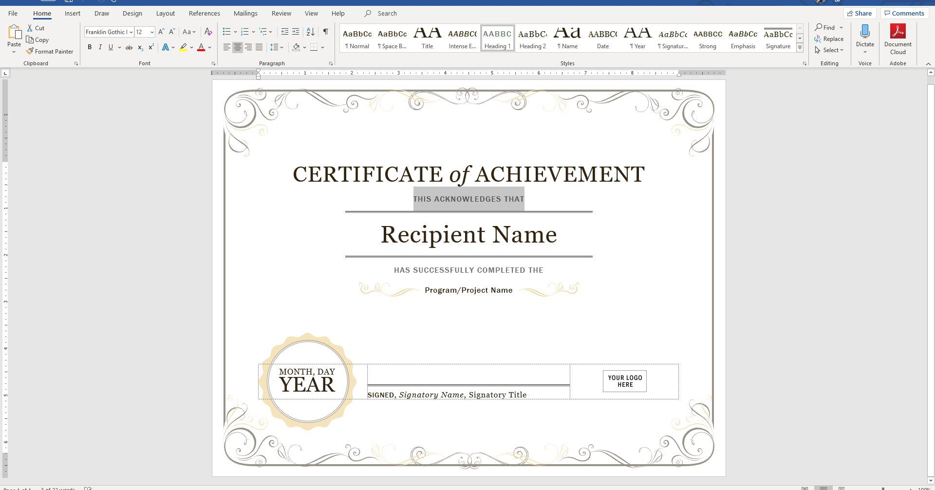 Create A Certificate Of Recognition In Microsoft Word Inside How To Use Templates In Word 2010