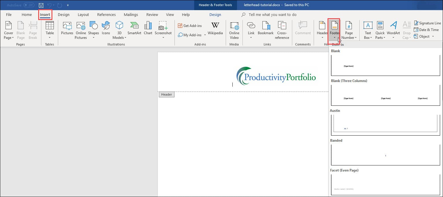 Create A Word Letterhead Template | Productivity Portfolio Inside Header Templates For Word