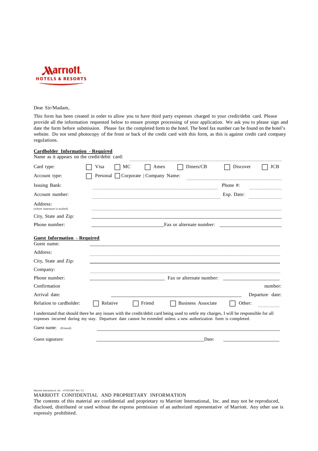 Credit Card Authorization Form Template For Air Ticket Throughout Hotel Credit Card Authorization Form Template