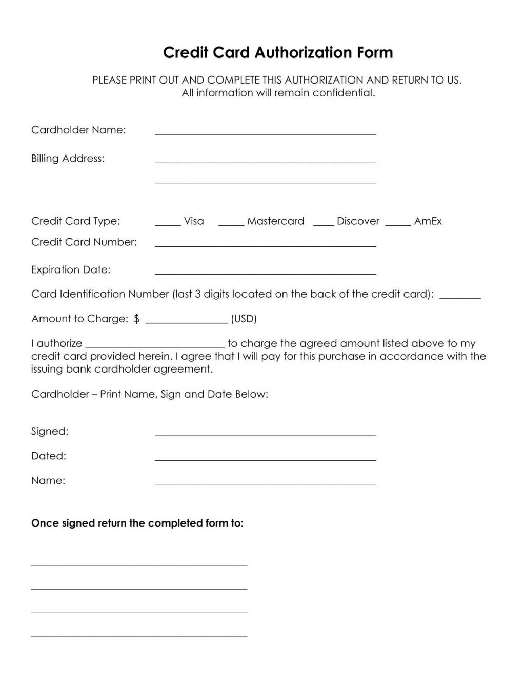 Credit Card Authorization Form Template In For Hotel In Hotel Credit Card Authorization Form Template